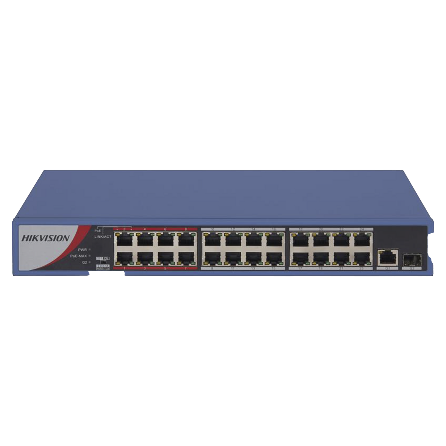 DS-3E0326P-E/M(B)|Switch PoE+ / No Administrable / 24 Puertos 10/100 Mbps PoE+ / 1 Puerto 1000 Mbps / 1 Puerto SFP Uplink / Modo Extendido hasta 300 Metros / 230 W