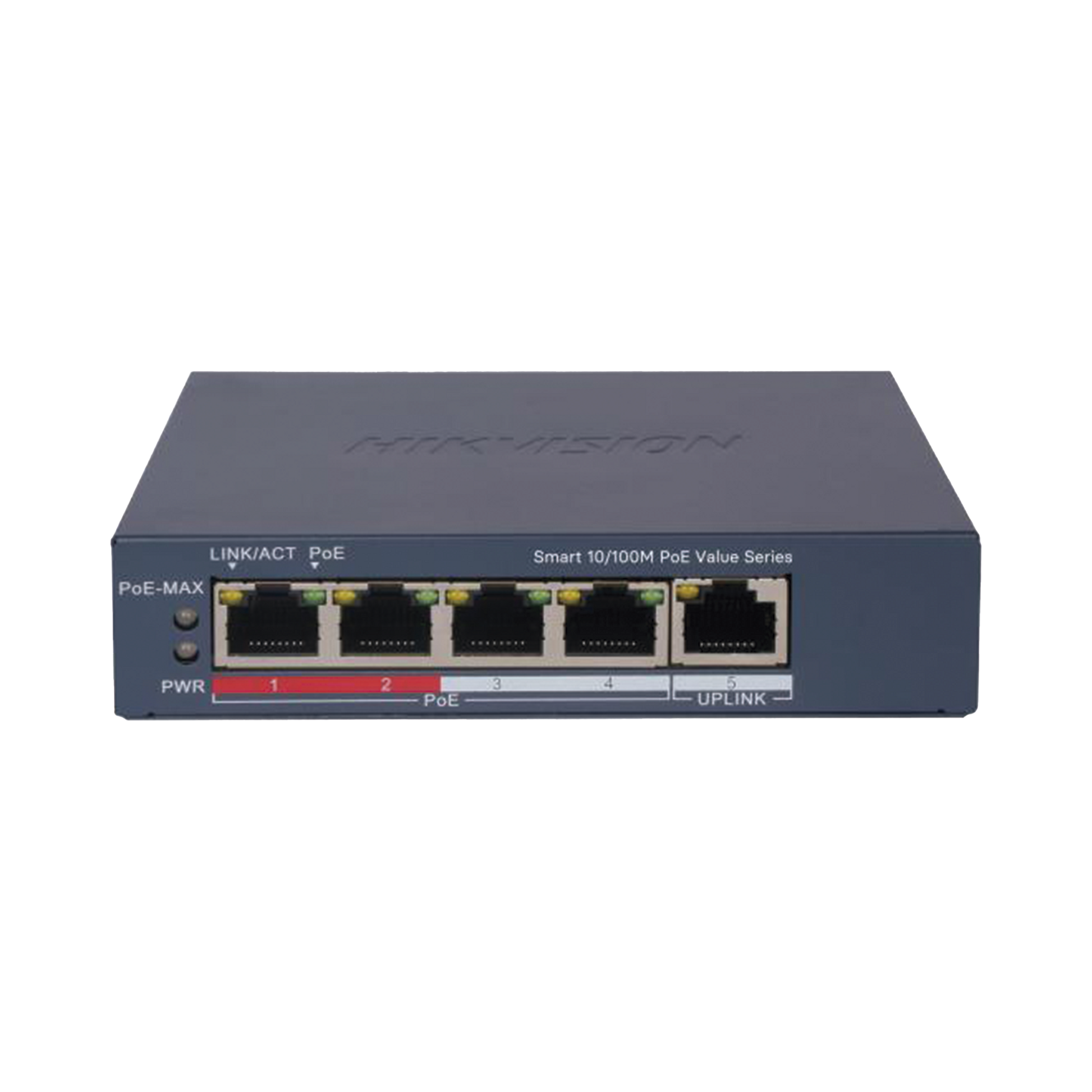 DS-3E1105P-EI/M|Switch PoE+ / Monitoreable / 4 Puertos 10/100 Mbps PoE+ / 1 Puerto 10/100 Mbps Uplink / Modo Estendido hasta 300 Metros /  45 W