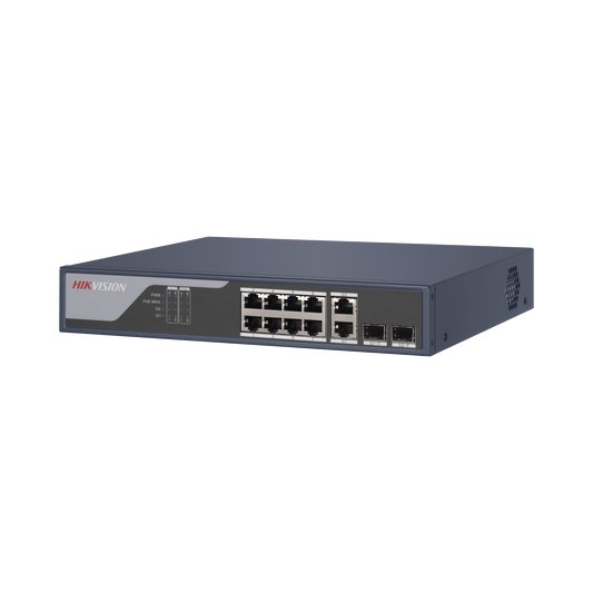 DS-3E1310P-SI|Switch PoE+ / Administrable / Uso en Rack / 8 Puertos 10/100 PoE+ /  2 Puertos 1000 Mbps Uplink  / 2 Puertos SFP / Configuración Nube desde Hik-PartnerPro / Modo Extendido hasta 300 Metros / 125 W