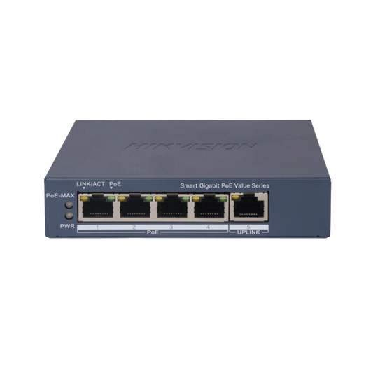 DS-3E1505P-EI/M|Switch Gigabit PoE+ / Administrable / 4 Puertos 1000 Mbps PoE+ / 1 Puerto 1000 Mbps Uplink / Configuración Nube Hik-PartnerPro / Modo Extendido hasta 300 Metros / 45 Watts