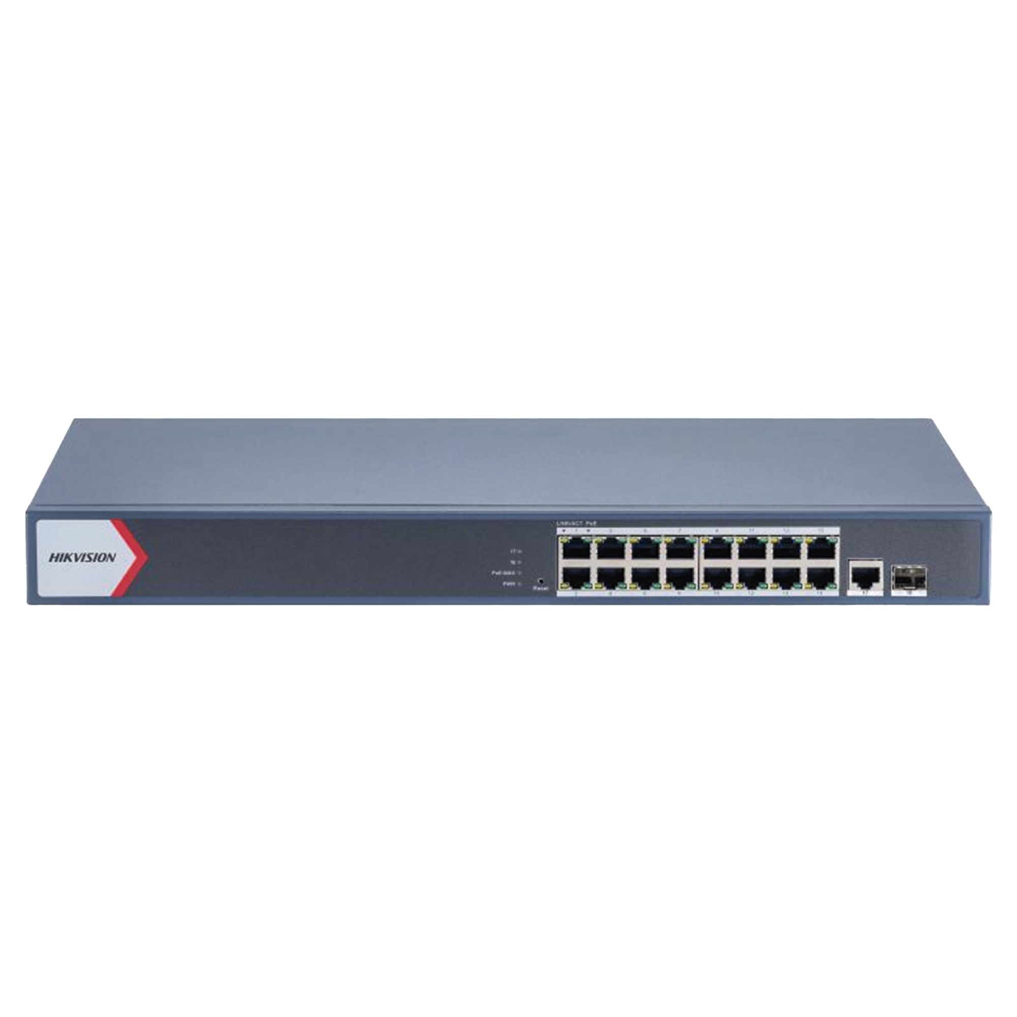 DS-3E1518P-EI|Switch Gigabit PoE+ / Administrable / 16 Puertos 1000 Mbps PoE+ / 1 Puerto 1000 Mbps de Uplink / 1 Puerto SFP /  Configuración Remota desde Hik-PartnerPro / Modo Extendido hasta 300 Metros / 130 Watts