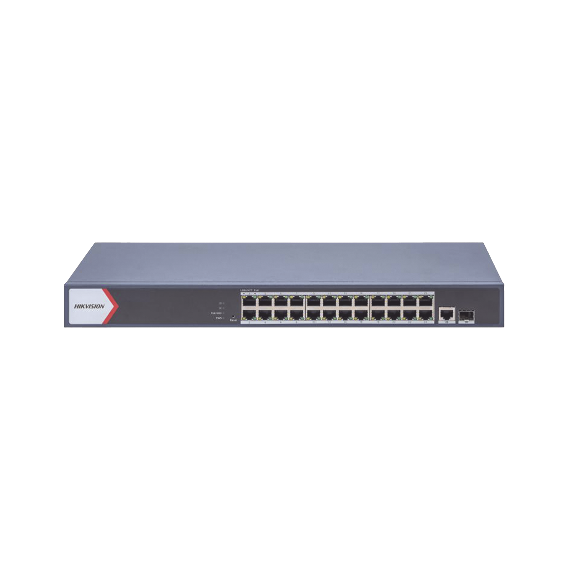 DS-3E1526P-EI|Switch Gigabit PoE+ / Administrable / 24 Puertos 1000 Mbps PoE+ /  1 Puerto 100 uplink / 1 Puerto 1000 Mbps Uplink / 1 Puertos SFP Uplink / Configuración Remota desde Hik-PartnerPro / Modo Extendido hasta 300 Metros / 370 W