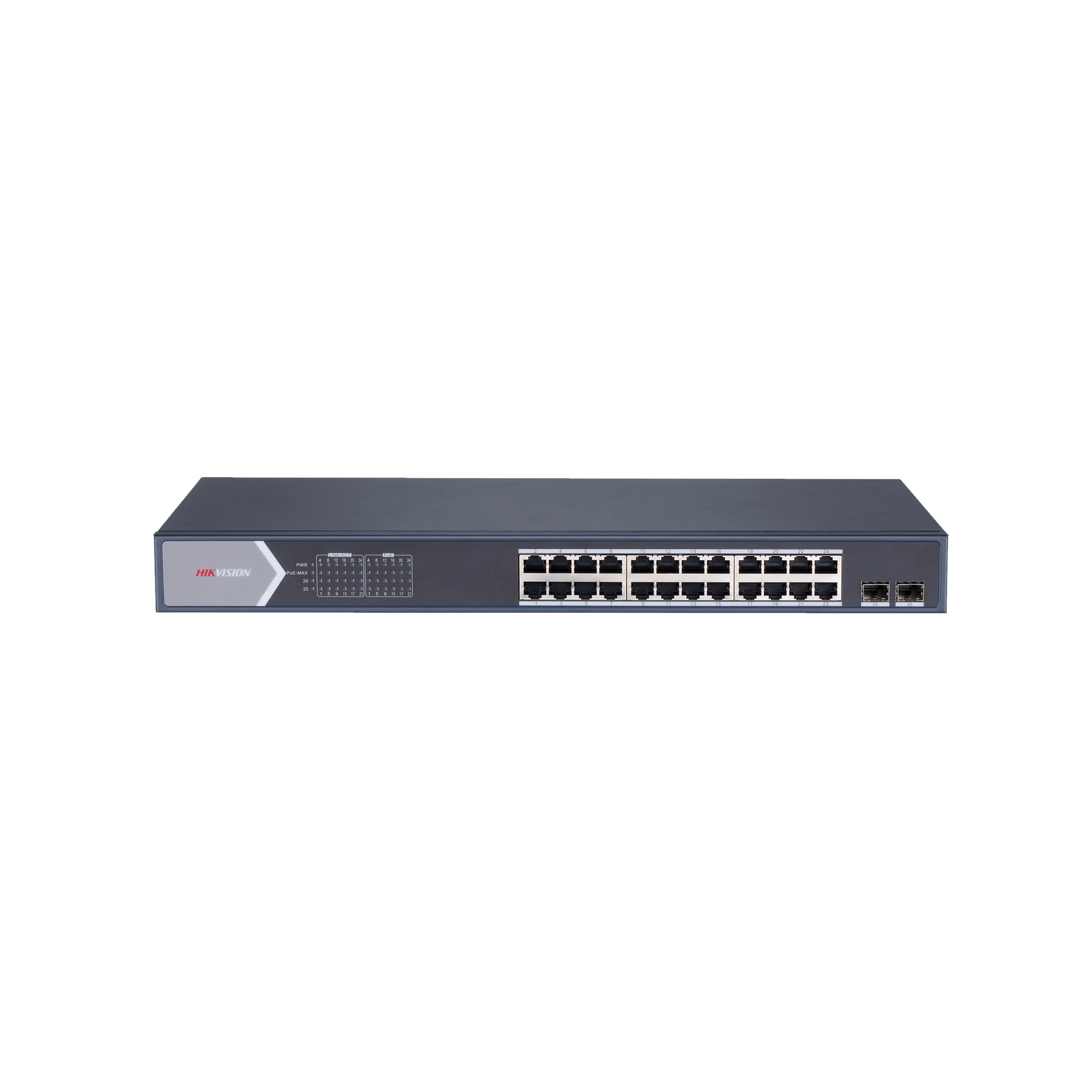DS-3E1526P-SI|Switch Gigabit PoE+ / Administrable / 24 puertos 10/100/1000 Mbps PoE+ / 2 puertos SFP / configuración remota desde Hik-PartnerPro / PoE hasta 250 metros / 370 W - ISTEN