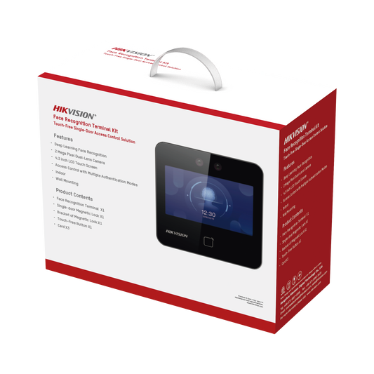 DS-KAS343|Kit de Control de Acceso TODO INCLUIDO con Lector de Rostros, QRs y Tarjetas / 1,500 rostros / Compatible con App HIKConnect /Incluye Electroimán  Botón de Salida y Montajes Z y L para imán / HIK-IA