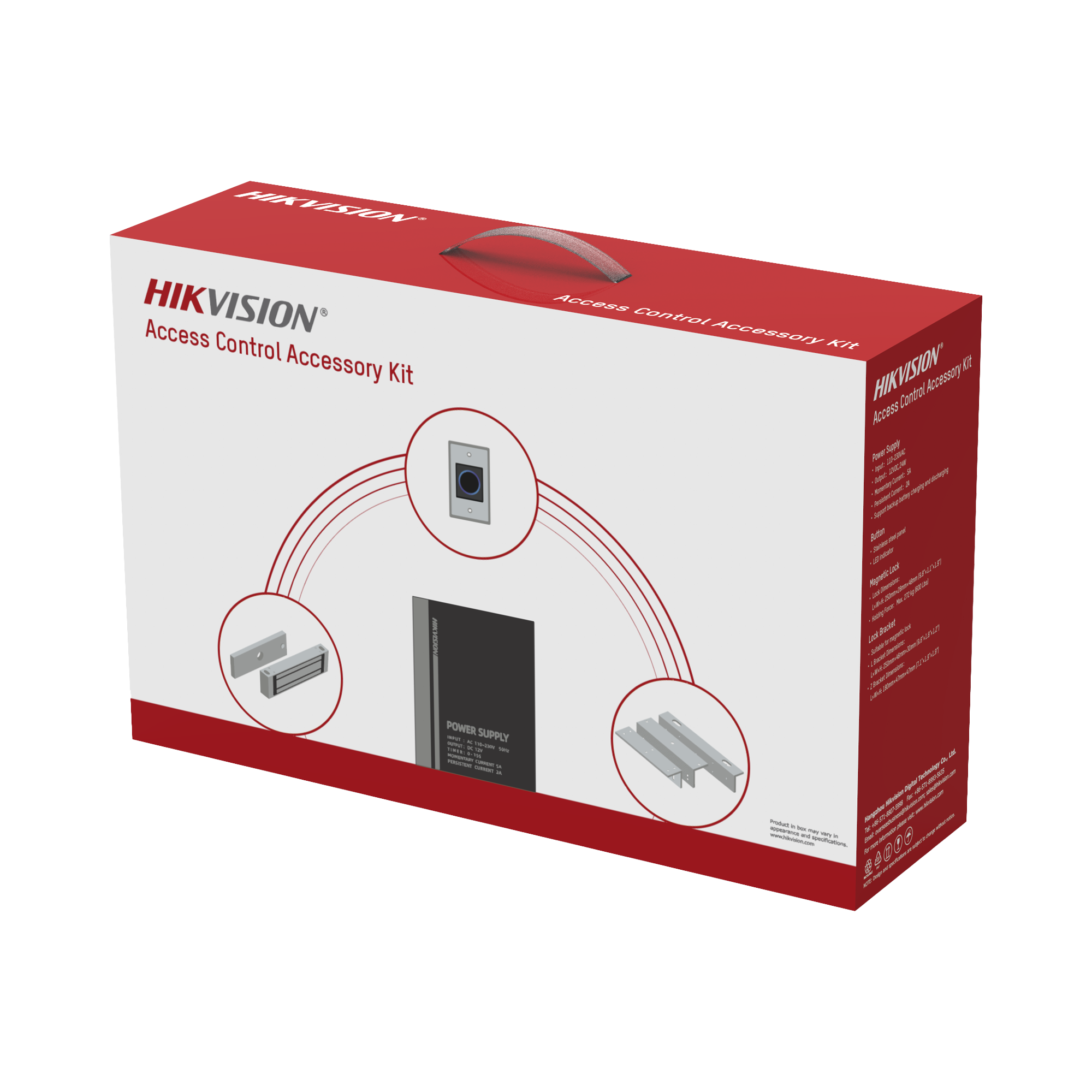 DS-KAS-7M01|Kit de Accesorios para Ctrl de Acceso / Fuente 12 Vcd 2 A, Botón de Salida y Chapa Magnética 600 Lbs / Para instalación de control de acceso autónomo (Facial Min Moe, Teclados, Lectores de Huella etc)