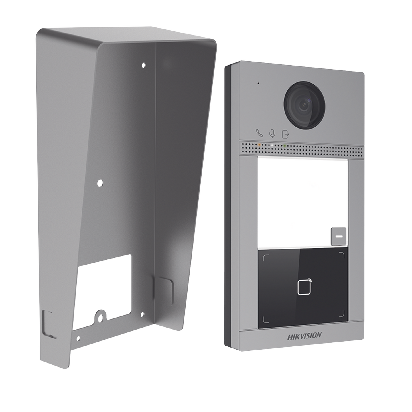 DS-KV8113-WME1(C)/IK|Kit Videoportero + Carcasa protectora IP 2 Megapixel / Llamada y Apertura Remota desde App Hik-Connect / PoE / Exterior IP65 + Antivandalico IK08 / 1 Departamento / Apertura con Tarjeta / Soporta 2 Puertas y hasta 6 Monitores