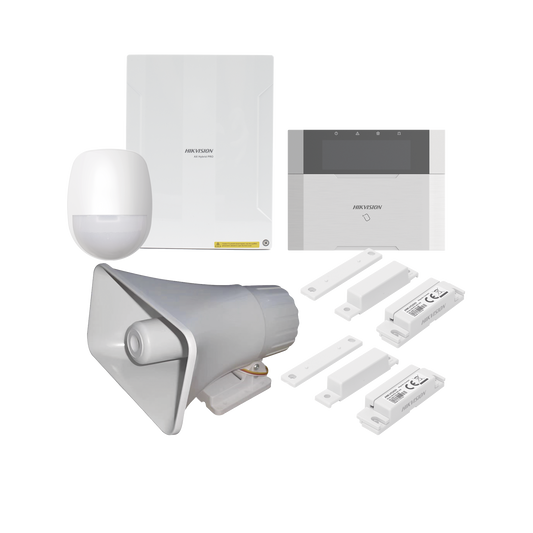 DS-PHA64-LP/PACK(30W)|KIT Panel de Alarma  AX HYBRID PRO / 1 Panel Híbrido / 1 Teclado LCD / 1 PIR / 2 Contactos Magnéticos / 1 Sirena de 30 Watts