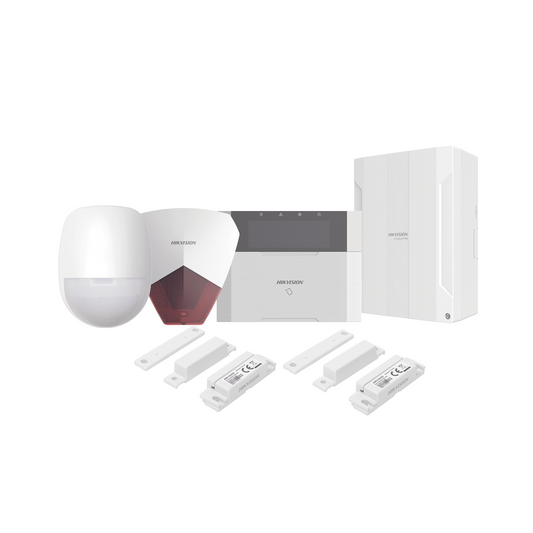 DS-PHA64-LP/PACK(R)|KIT Panel de Alarma HYBRID PRO / 1 Panel Híbrido / 1 Teclado LCD / 1 PIR / 2 Contactos Magnéticos / 1 Sirena Roja