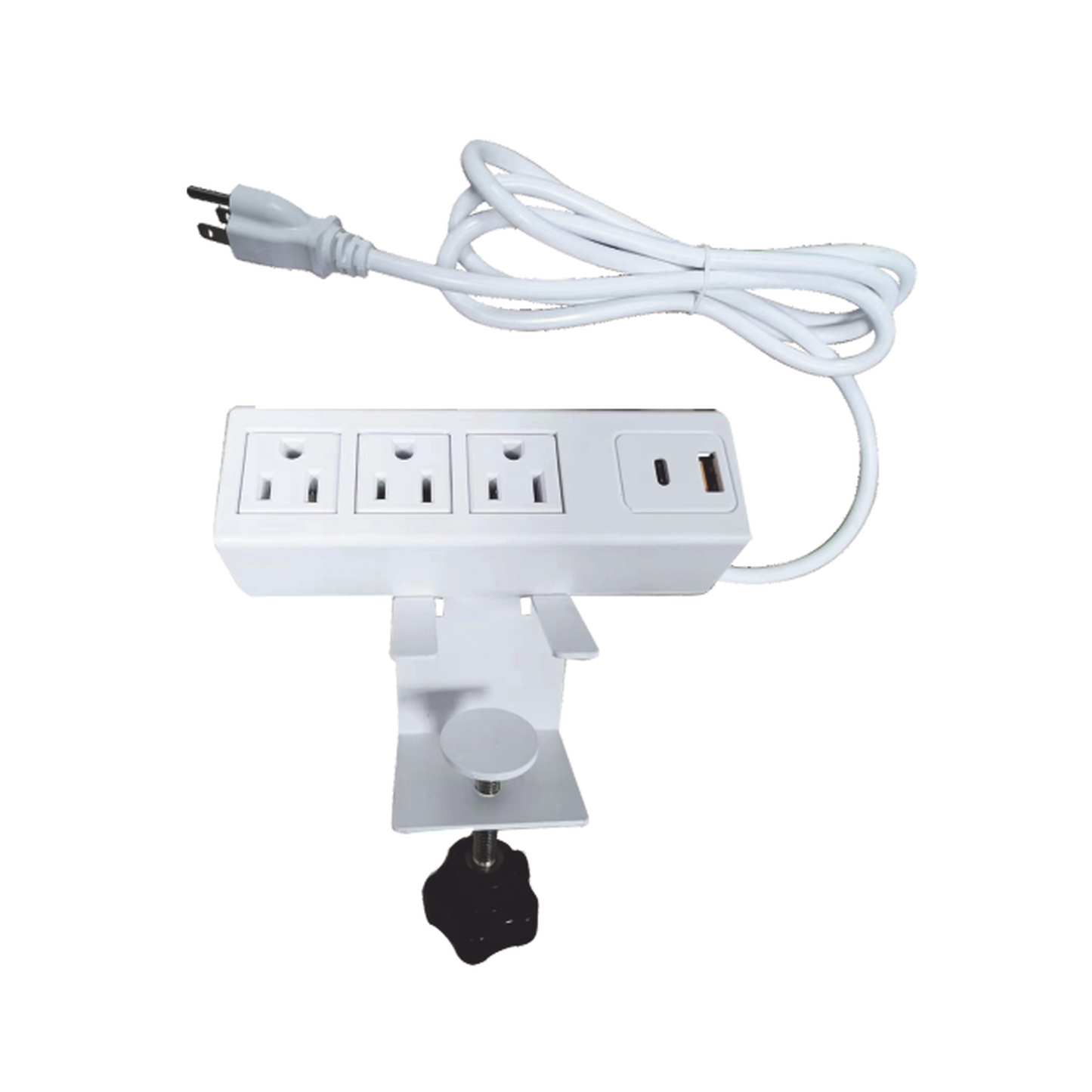 EM-3AC-WH|Tomacorriente para Escritorio / Cuenta con Bracket Ajustable a Diferentes Grosores / 3 Contactos 110VCA / 2 Contactos para Carga USB ( 1 contacto USB-A + 1 contacto USB-C )