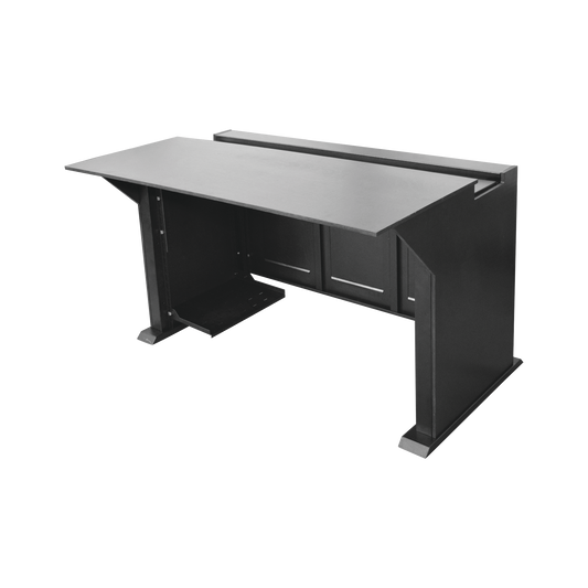 EM-S02|Escritorio Estación Mobiliaria Profesional de Monitoreo y Control / Videovigilancia / Acceso / Alarmas / Etc... / Metal Negro y Madera Tono Oscuro