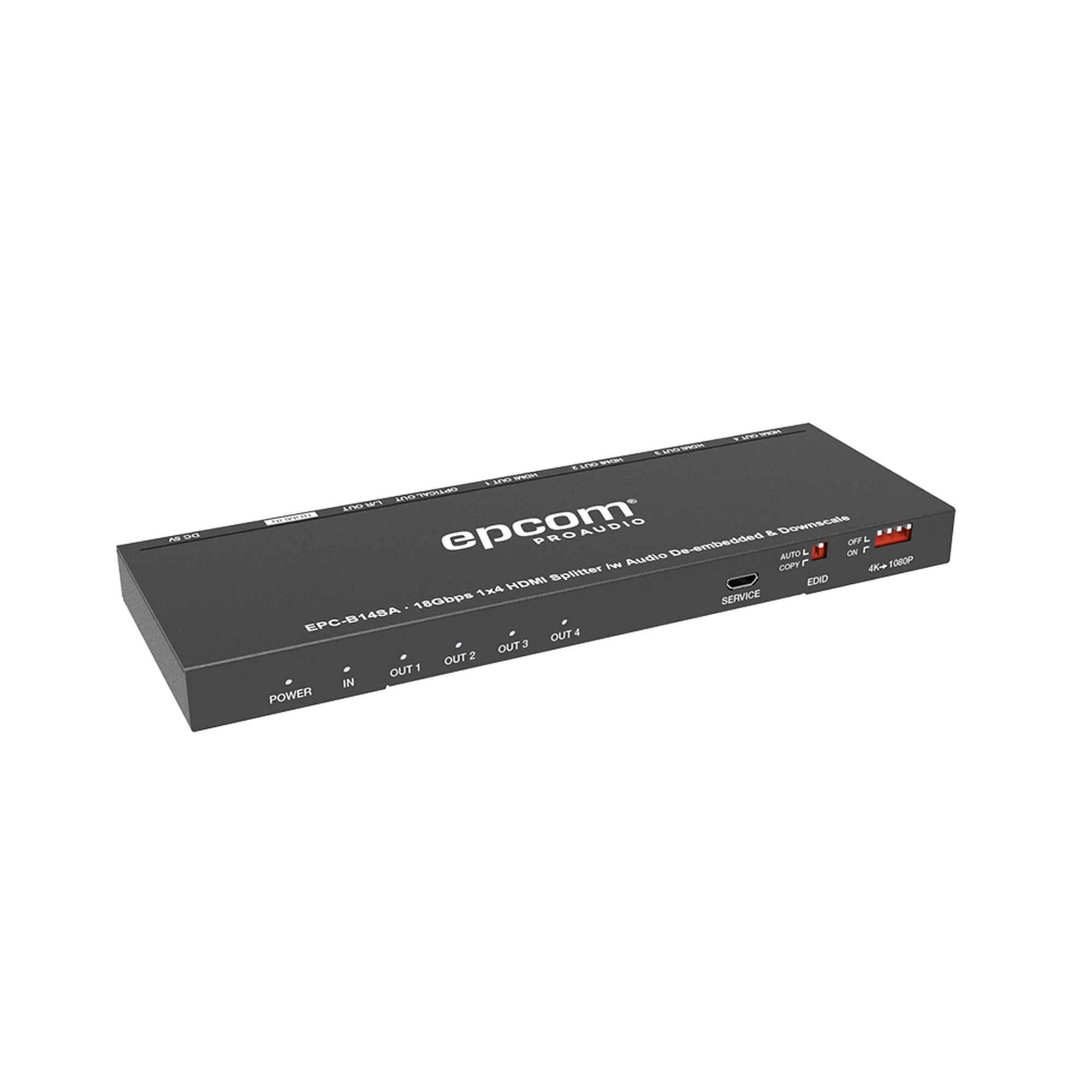 EPC-B14SA|Splitter HDMI 1x4 | 1 Entrada a 4 salidas (Simultaneas) |?á4K@60Hz | Extractor de Audio | Down Scaler | HDR  4:4:4 | EDID | 18Gbps