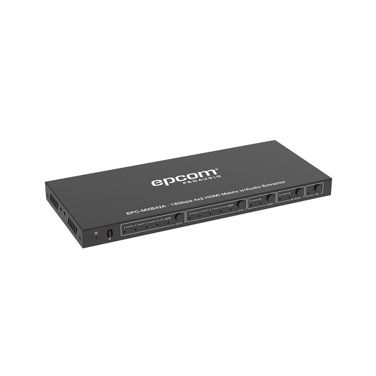 EPC-MXB42A|Matricial HDMI | 4x2 | 4K2K@60Hz | HDR |?áYCbCr 4:4:4 |?áEDID Auto | Extractor de Audio |?áSalida de audio an?íloga y digitalizados | HDCP 2.2 | 18 Gbps