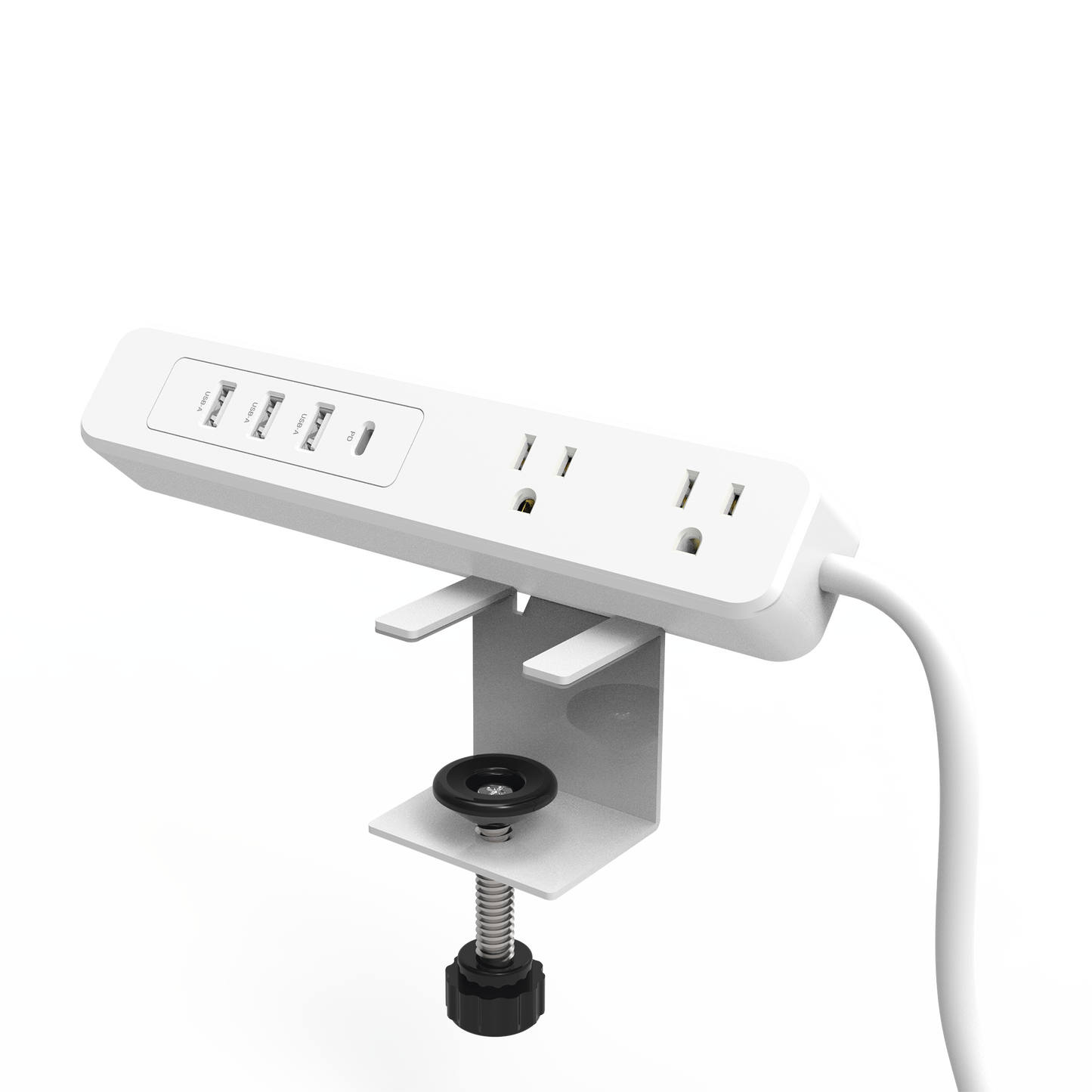 EPLCLAMPOW|Multicontacto con Montaje para Escritorio / Carga R?ípida para 65 W / 3 x Nema 5-15P / 2 x USB-A (5V @3A) / 1 x USB-C (65W)