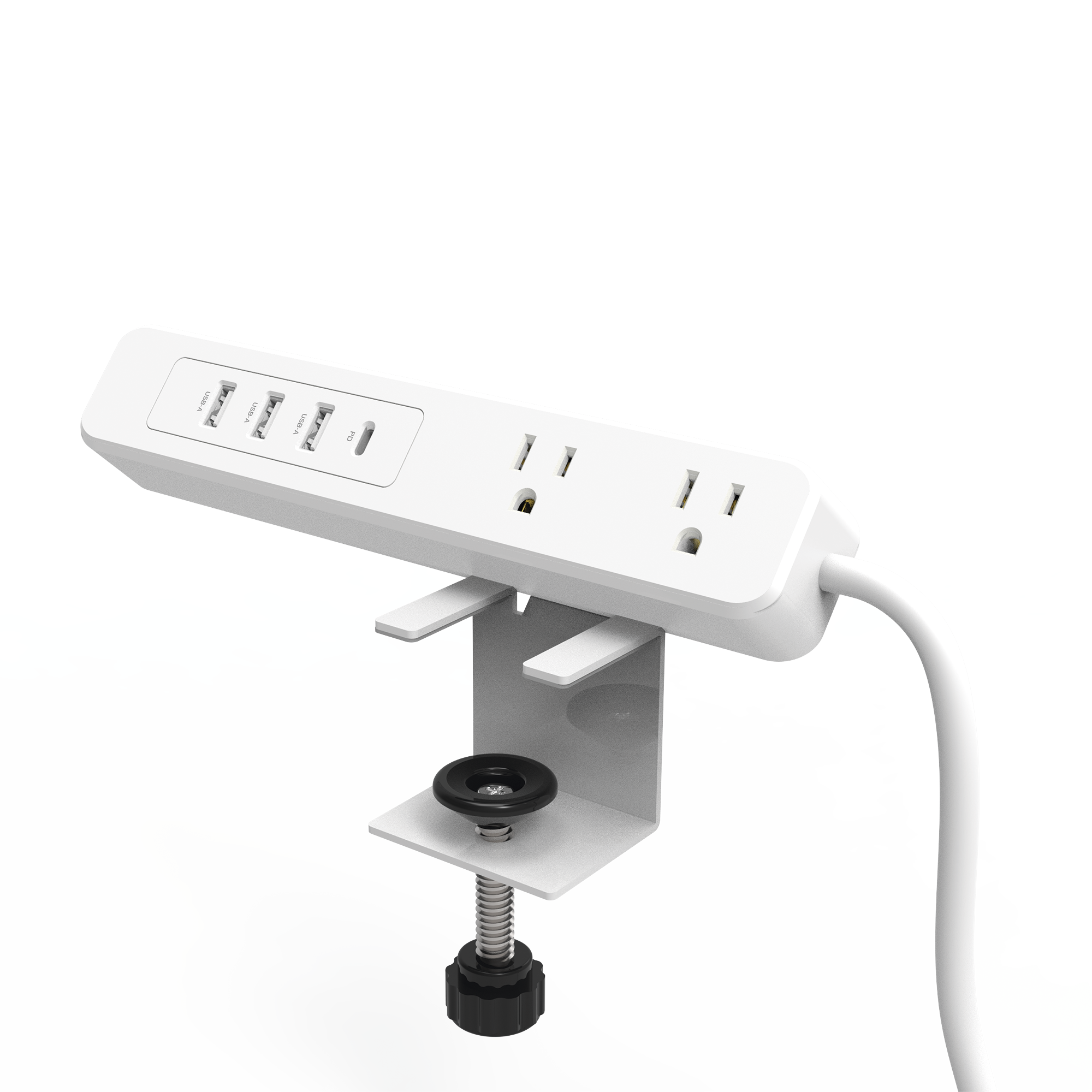 EPLCLAMPOW|Multicontacto con Montaje para Escritorio / Carga R?ípida para 65 W / 3 x Nema 5-15P / 2 x USB-A (5V @3A) / 1 x USB-C (65W)