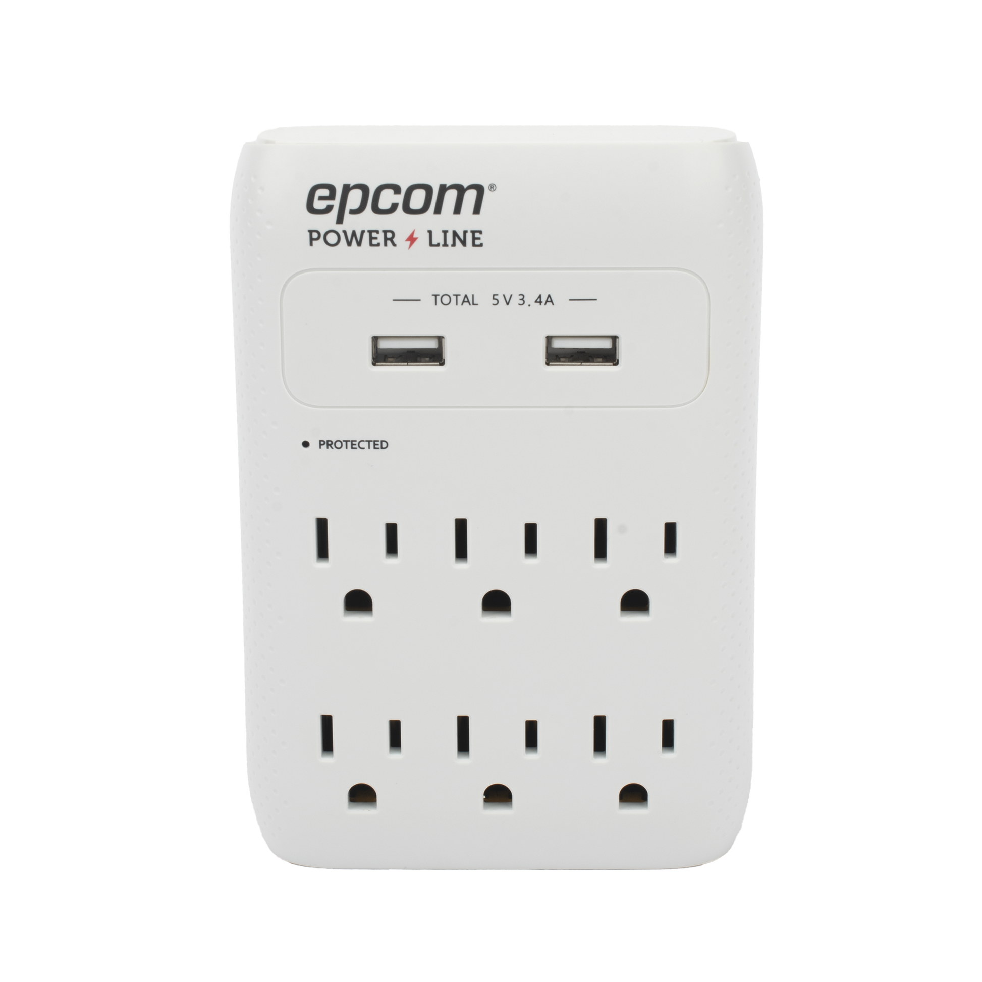 EPLSPWUSB|Multicontacto de Pared 110 Vca / Supresor de Picos 1080 Joules / 6 x Nema 5-15P / 2 x USB (5V @3.4A)