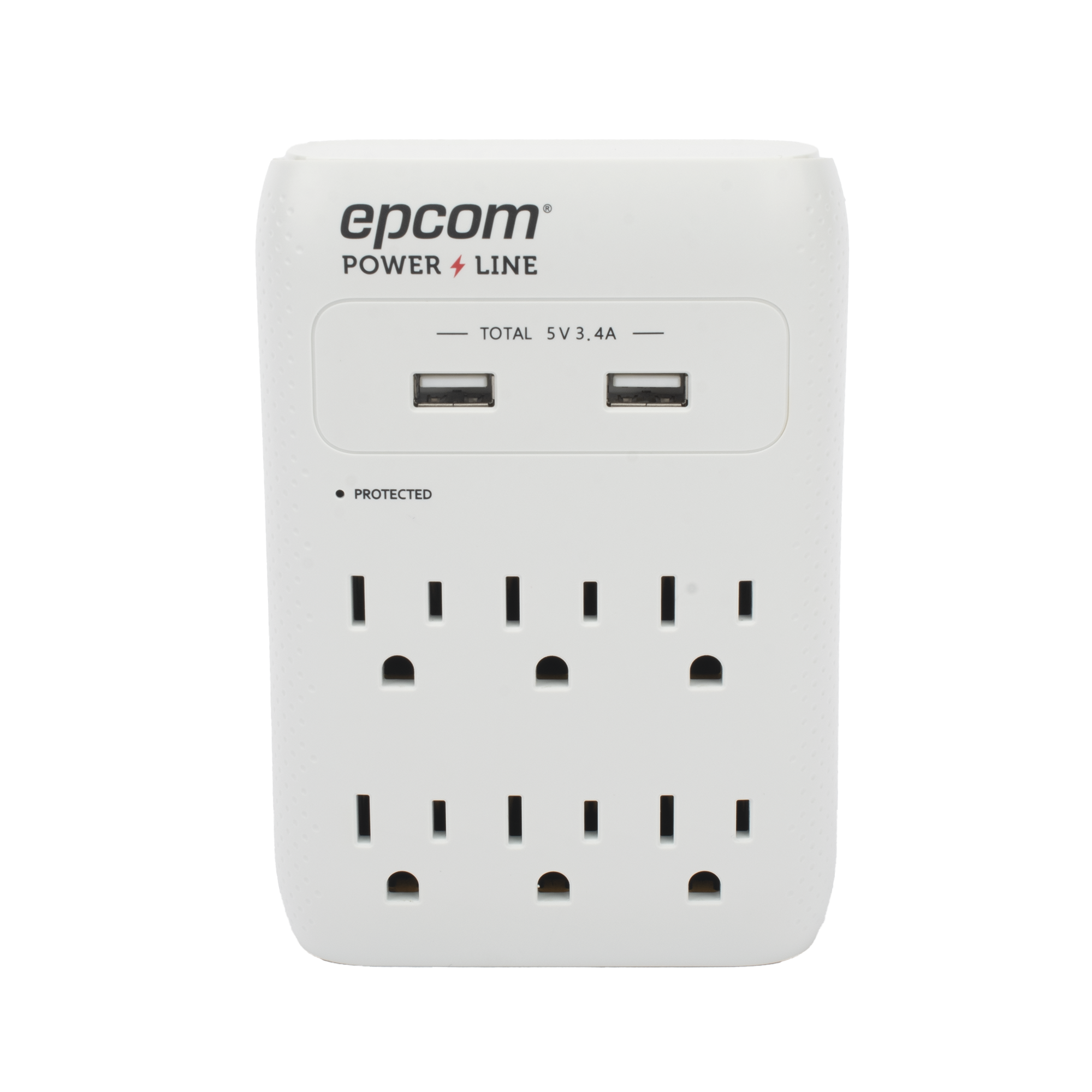 EPLSPWUSB|Multicontacto de Pared 110 Vca / Supresor de Picos 1080 Joules / 6 x Nema 5-15P / 2 x USB (5V @3.4A)