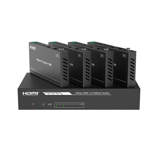 EPP-SPB14H150|Splitter mas Extensor de Video | 1x4?á| ProAV | HDBaseTÔäó | 120m en 4K@60Hz | 150m en 1080p@60Hz | Cat6/6a/7 | Gesti??n Avanzada EDID | Control IR y RS232 | PoC |?áSalida de Audio