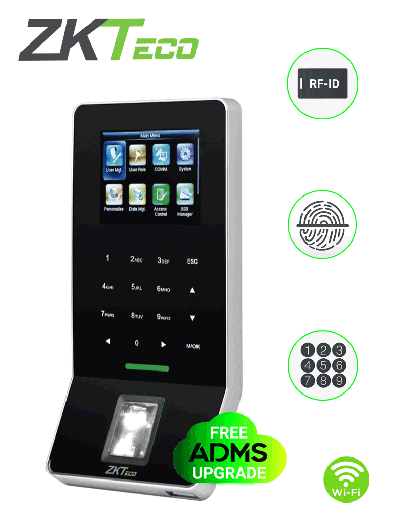 ZKTECO F22ID - Control de Acceso y Asistencia / 3000 Huellas / 5000 Tarjetas  ID / Teclado Táctil / Sensor de Huella SILK ID / Conexión TCPIP / WiFi / ADMS Gratis / Compatible con Biotime PRO  #Accesozk