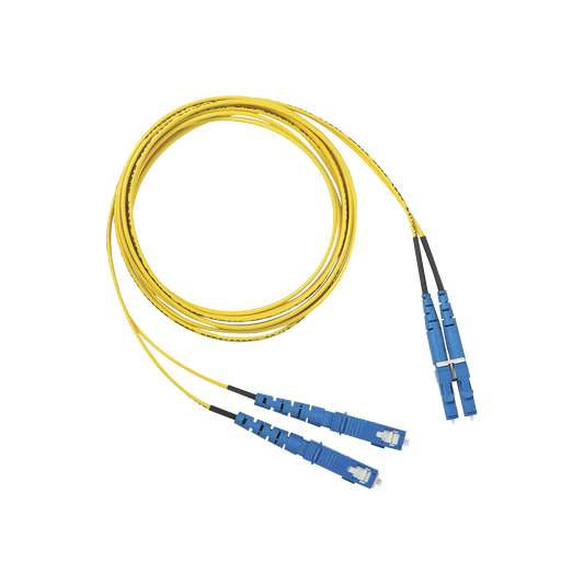 F92ERLNSNSNM003|Jumper de Fibra Optica Monomodo 9/125 OS2, LC-SC Duplex, OFNR (Riser), Color Amarillo, 3 Metros