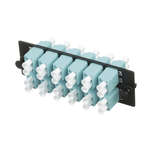 FAP12WAQDLCZ|Placa Acopladora de Fibra Optica FAP, Con 12 Conectores LC Duplex (24 Fibras), Para Fibra Multimodo OM3/OM4, Color Aqua