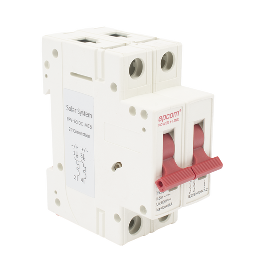 FPV632PC63|Protección Térmica/ Interrupción 2P,  63 A,  Corriente Directa  800 Vcc para Aplicación Fotovoltaica Montaje Riel DIN