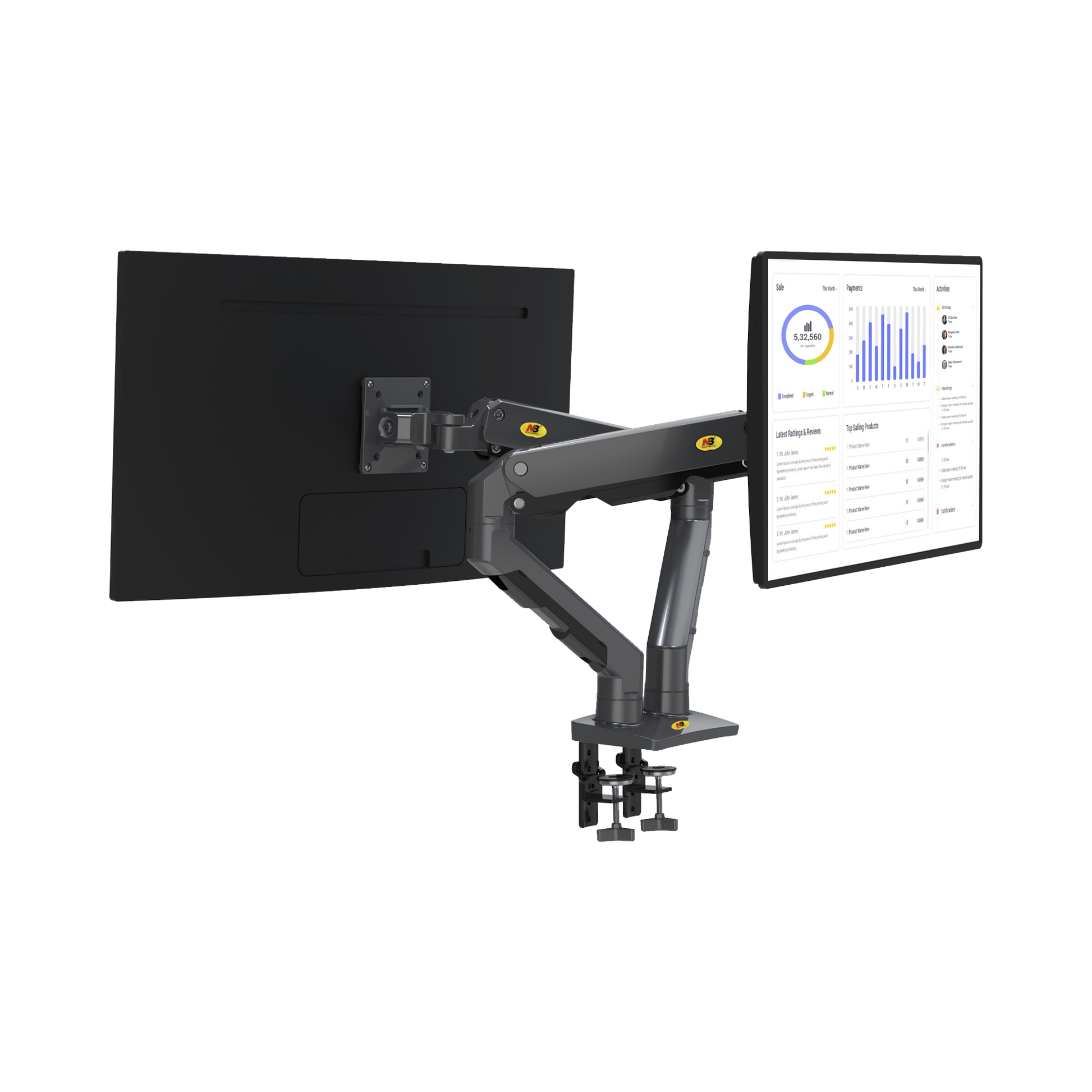 G65-NB|Montaje de Escritorio articulado para 2 monitores de 27-34" /  Soporta hasta 16 kg  por brazo/ Vesa 75 x 75 / 100 x 100 / Acero / Giro: 360??