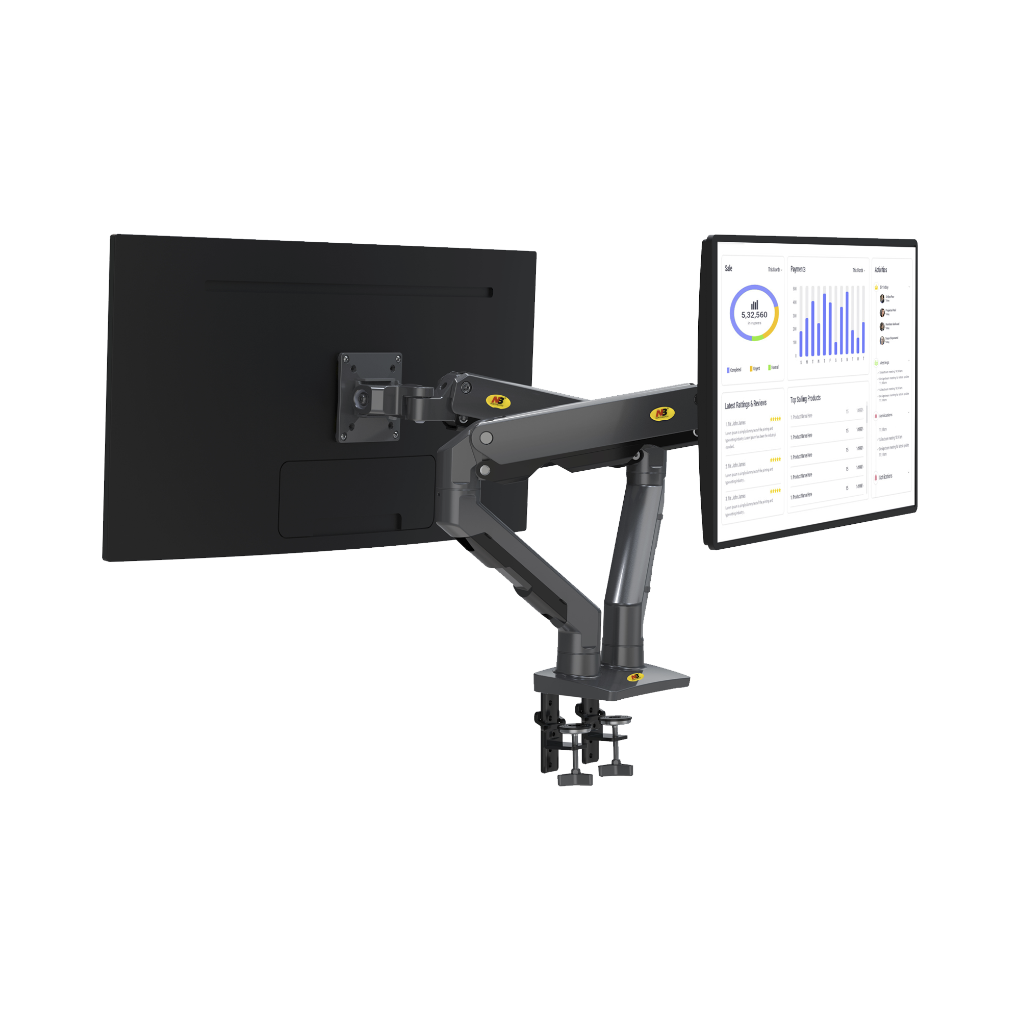 G65-NB|Montaje de Escritorio articulado para 2 monitores de 27-34" /  Soporta hasta 16 kg  por brazo/ Vesa 75 x 75 / 100 x 100 / Acero / Giro: 360??