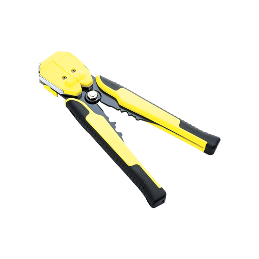 JX-1301|Pinza multifuncional Pelacables, con terminal de pestaña, prensado automático de color amarillo.