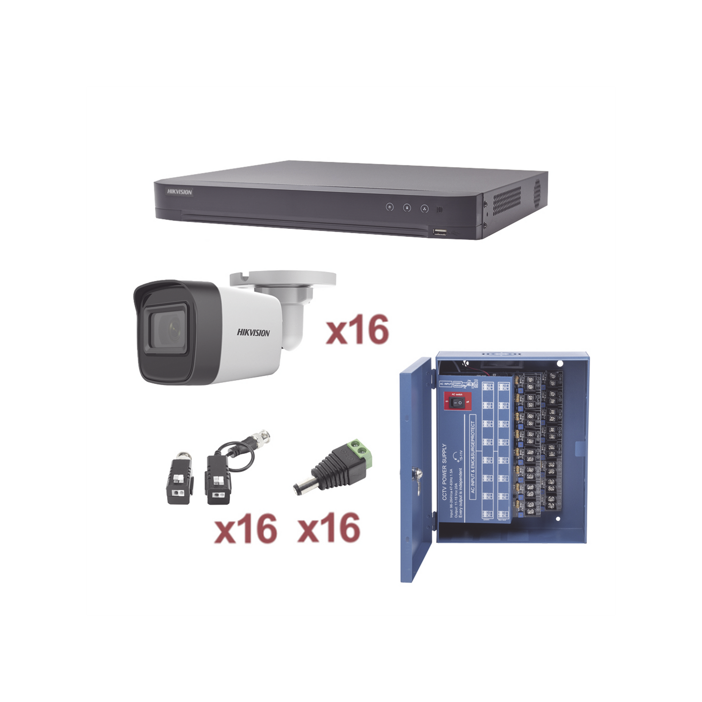 KH1080P16BW|KIT TurboHD 1080p / DVR 16 Canales / 16 Cámaras Bala (exterior 2.8 mm) / Transceptores / Conectores / Fuente de Poder Profesional