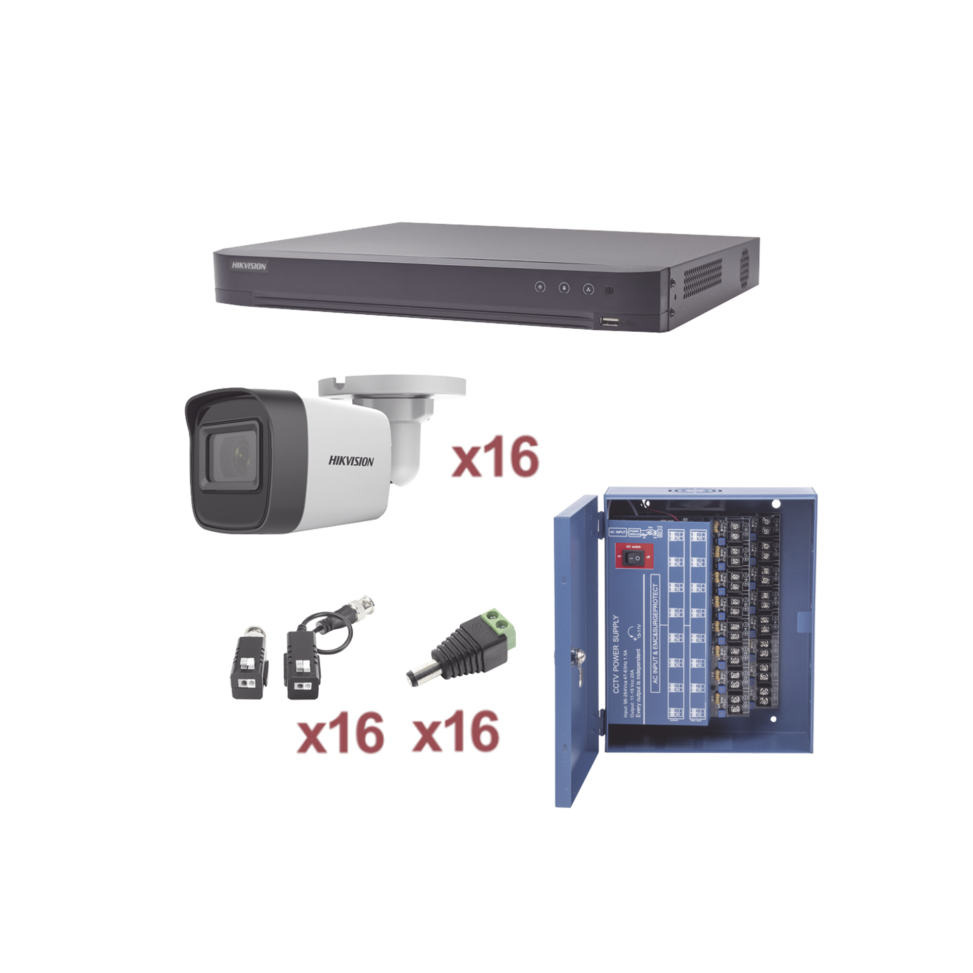 KH1080P16BW|KIT TurboHD 1080p / DVR 16 Canales / 16 Cámaras Bala (exterior 2.8 mm) / Transceptores / Conectores / Fuente de Poder Profesional