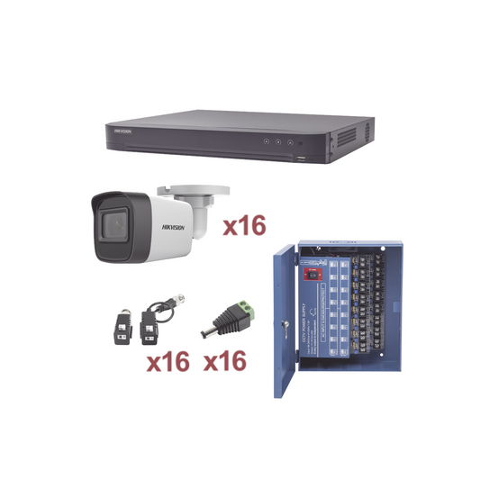KH1080P16BW|KIT TurboHD 1080p / DVR 16 Canales / 16 Cámaras Bala (exterior 2.8 mm) / Transceptores / Conectores / Fuente de Poder Profesional