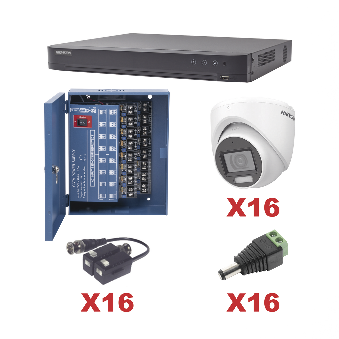 KH1080P16DW|KIT TurboHD 1080p / DVR 16 Canales / 16 Cámaras Turret con Audio Integrado (Exterior 2.8 mm) / Transceptores / Conectores / Fuente de Poder Profesional