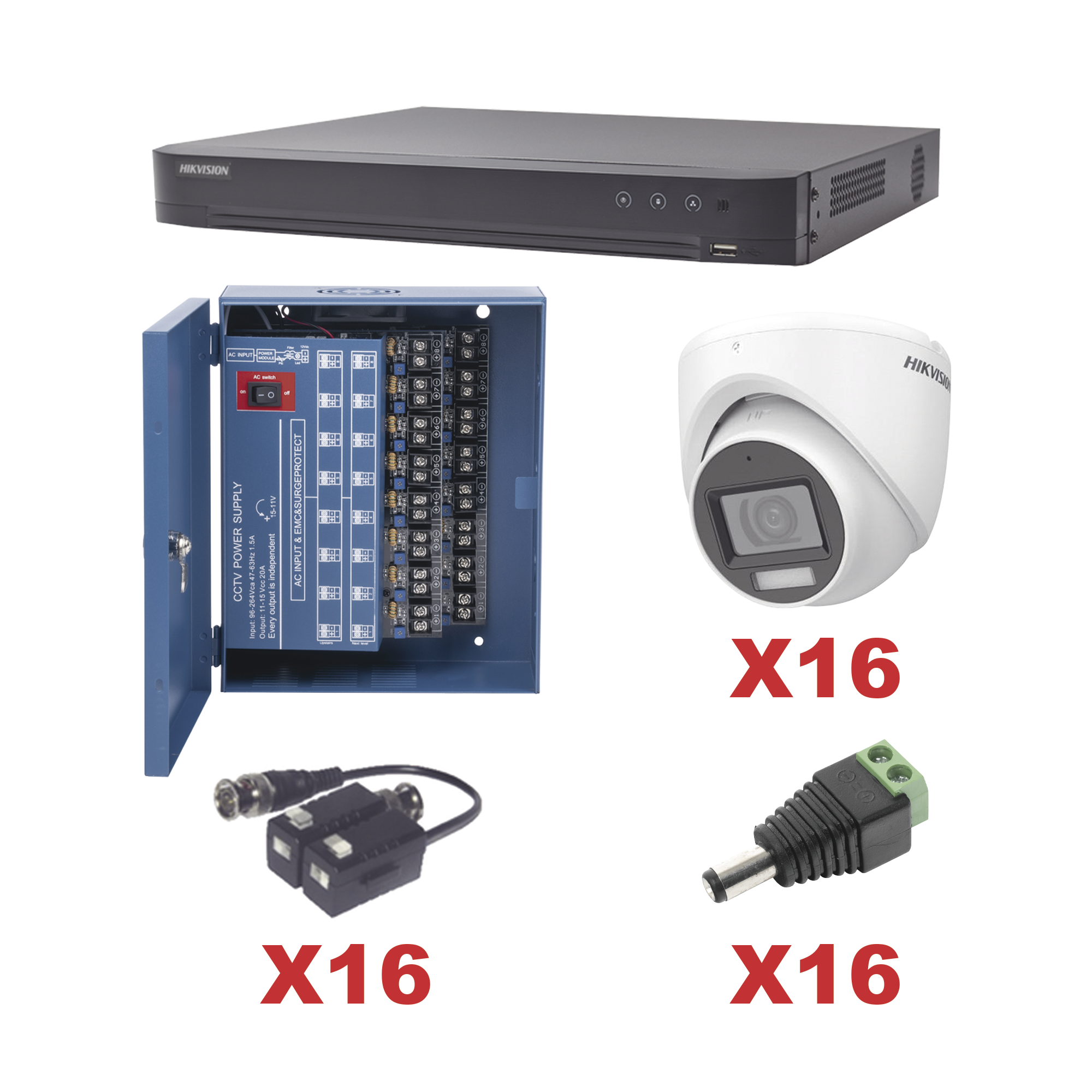 KH1080P16DW|KIT TurboHD 1080p / DVR 16 Canales / 16 Cámaras Turret con Audio Integrado (Exterior 2.8 mm) / Transceptores / Conectores / Fuente de Poder Profesional