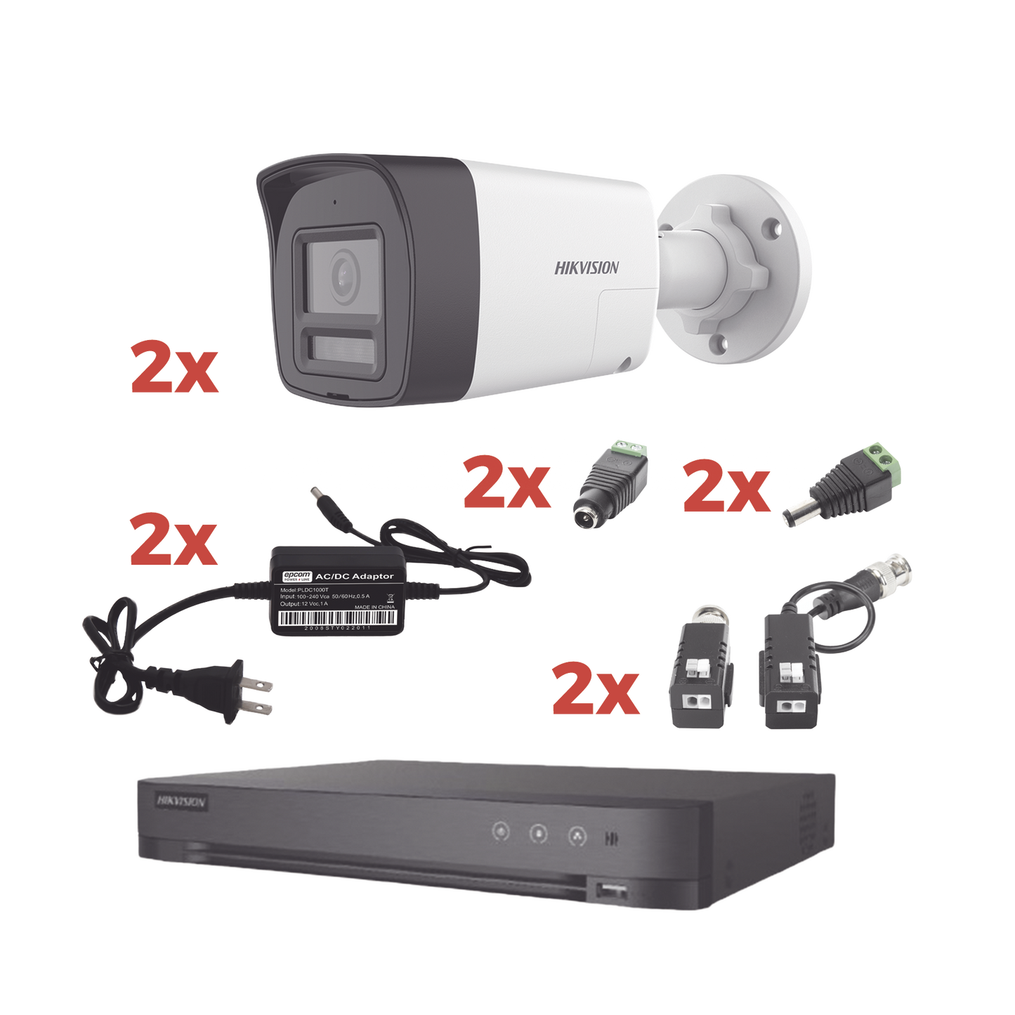 KH-1080P-2B-TWA|Kit Audio Bidireccional TurboHD 1080p / DVR 4 Canales / 2 Cámaras Bala (Exterior) con Bocina y Microfóno Integrado / 2 Fuentes de Poder / Accesorios