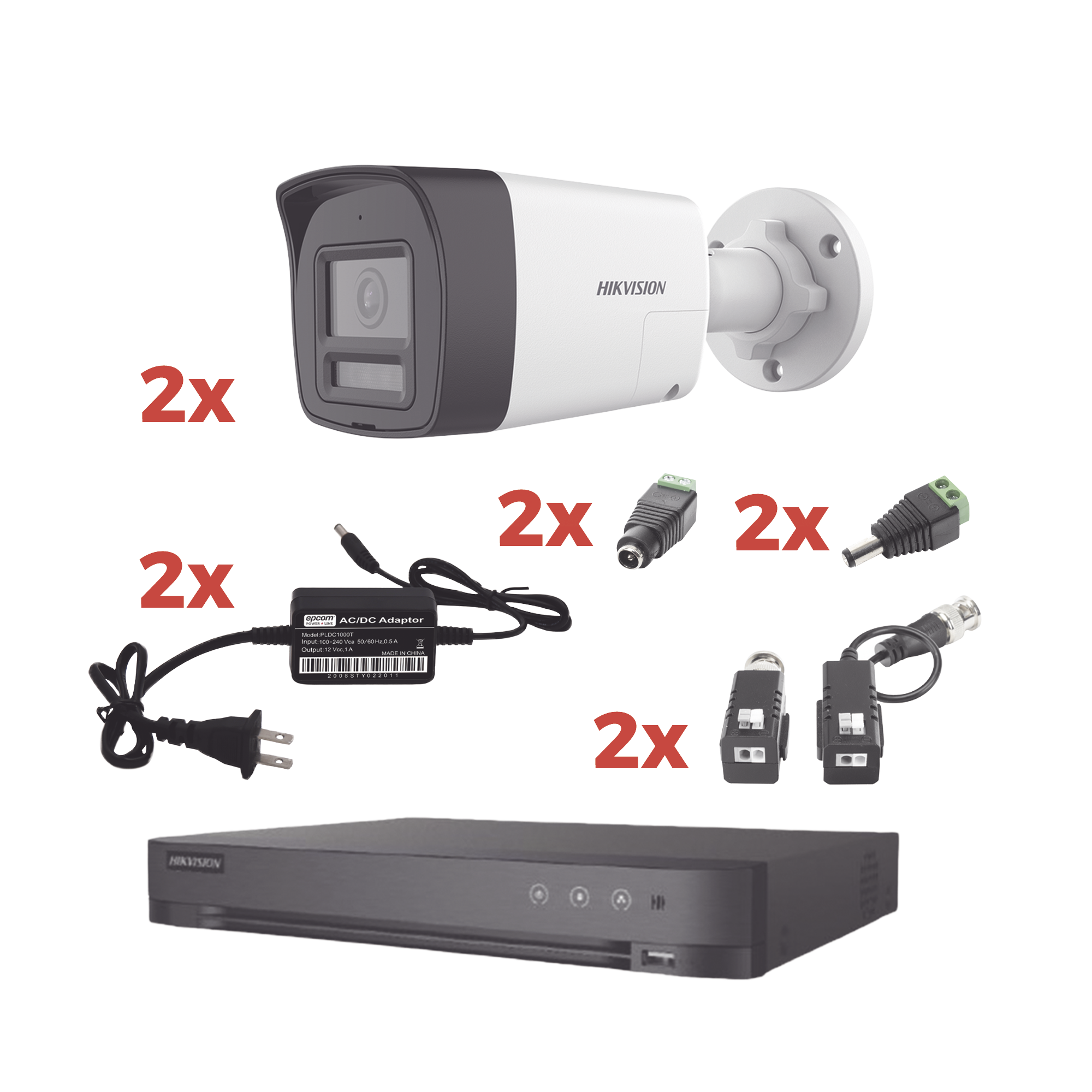 KH-1080P-2B-TWA|Kit Audio Bidireccional TurboHD 1080p / DVR 4 Canales / 2 Cámaras Bala (Exterior) con Bocina y Microfóno Integrado / 2 Fuentes de Poder / Accesorios