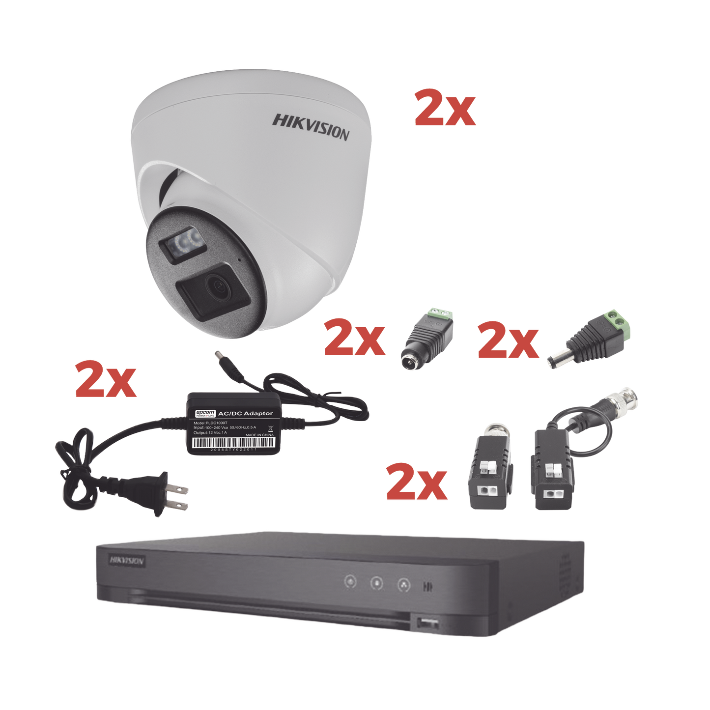 KH-1080P-2E-TWA|Kit Audio Bidireccional TurboHD 1080p / DVR 4 Canales / 2 Cámaras Eyeball (Exterior) con Bocina y Microfóno Integrado / 2 Fuentes de Poder / Accesorios