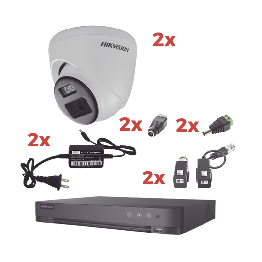 KH-1080P-2E-TWA|Kit Audio Bidireccional TurboHD 1080p / DVR 4 Canales / 2 Cámaras Eyeball (Exterior) con Bocina y Microfóno Integrado / 2 Fuentes de Poder / Accesorios