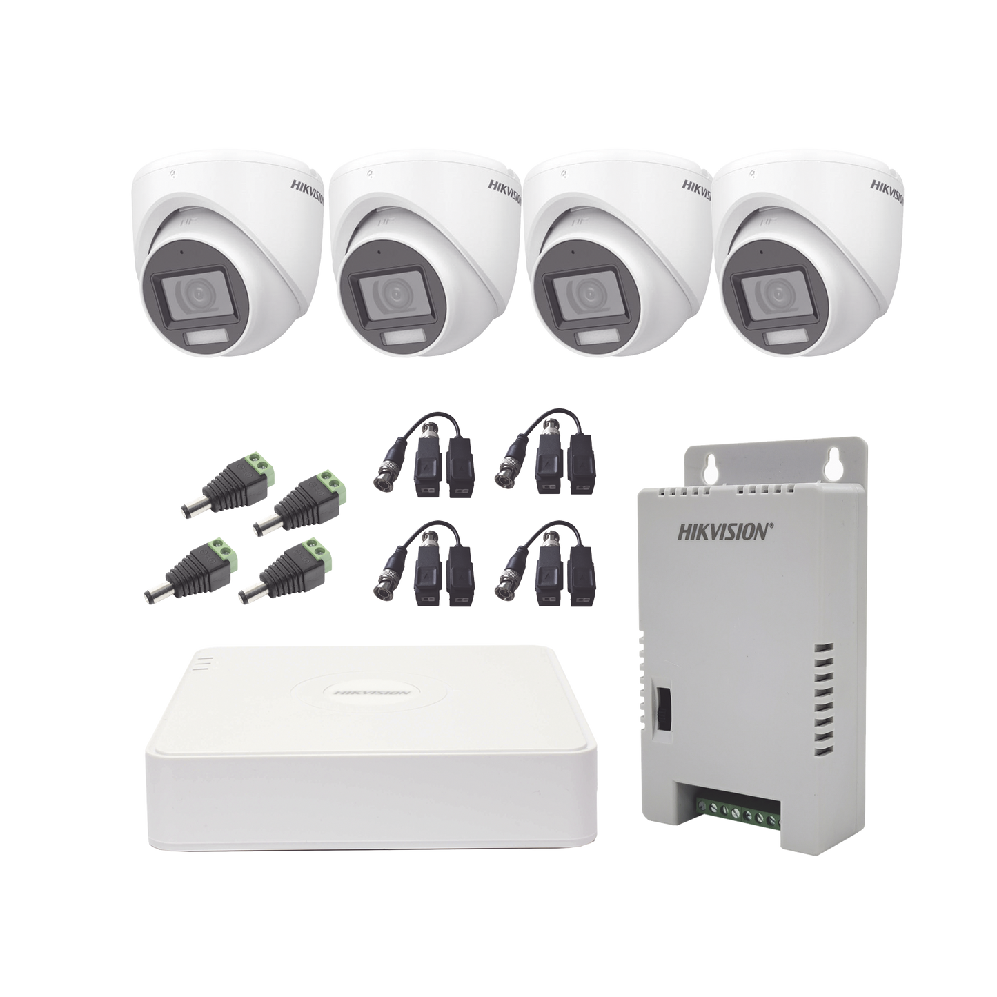 KH1080P4ESFH|KIT TurboHD 1080p / DVR 4 Canales con audio por coaxitron / 4 Cámaras con Micrófono y  106° Visión/  luz blanca + IR visión nocturna  / Transceptores / Conectores / Fuente de Poder Profesional