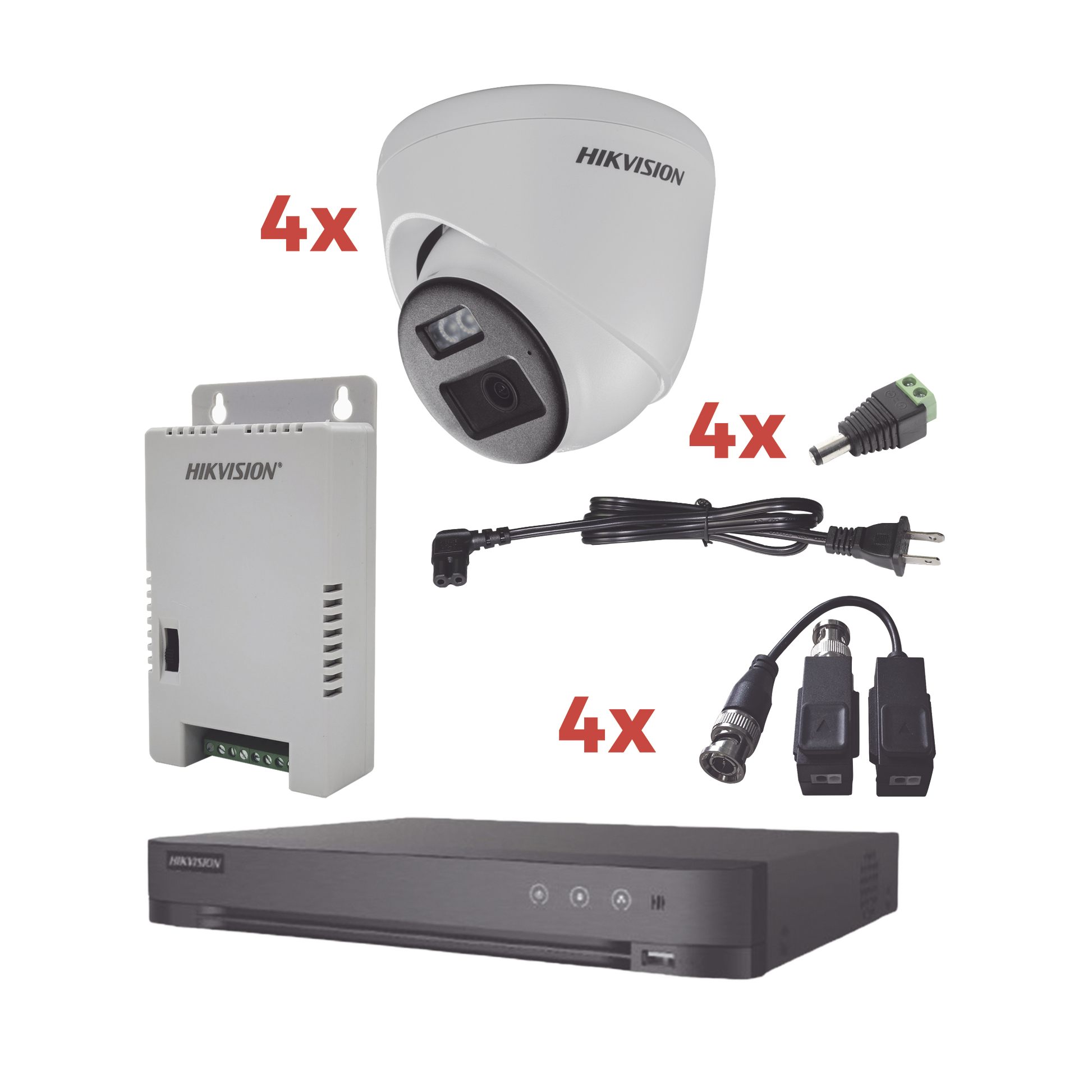 KH-1080P-4E-TWA|Kit Audio Bidireccional TurboHD 1080p / DVR 4 Canales / 4 Cámaras Eyeball (Exterior) con Bocina y Microfóno Integrado / 1 Fuente de Poder / Accesorios