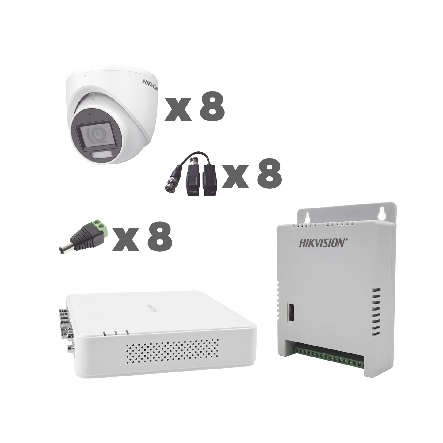 KH1080P8EWFH|KIT TurboHD 1080p / DVR 8 Canales con audio por coaxitron / 8 Cámaras con Micrófono Integrado 106° Visión/  luz blanca + IR visión nocturna  / Transceptores / Conectores / Fuente de Poder Profesional