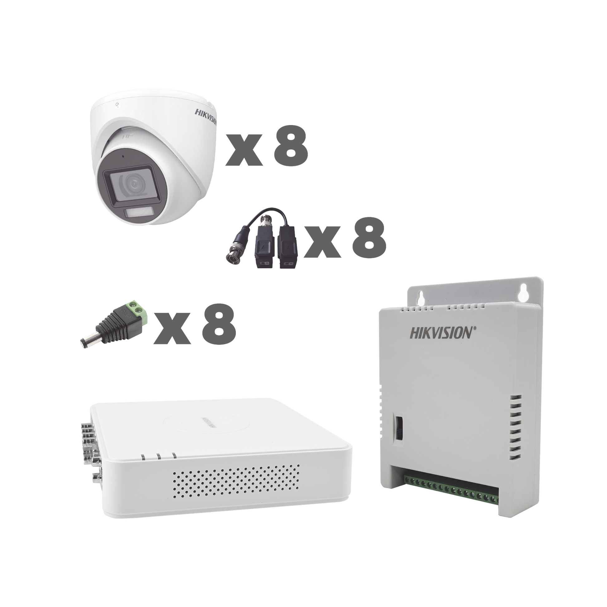 KH1080P8EWFH|KIT TurboHD 1080p / DVR 8 Canales con audio por coaxitron / 8 Cámaras con Micrófono Integrado 106° Visión/  luz blanca + IR visión nocturna  / Transceptores / Conectores / Fuente de Poder Profesional