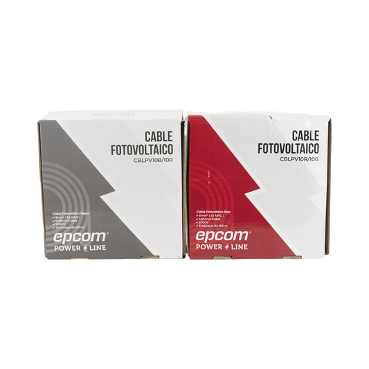 KIT2CBLPV10RB/100|Kit de 2 rollos de 100 metros de cable fotovoltaico de cobre, rojo y negro, calibre 10 AWG (6mm??), Tipo PV,  1000/2000 V y 120??C.