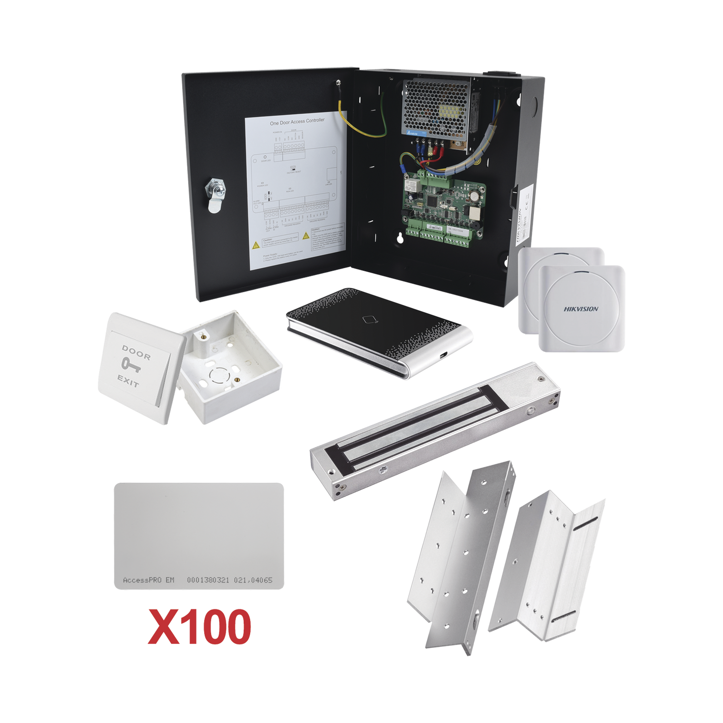 KIT-TARJETA-01|Kit de Control de Acceso con TARJETA para 1 Puerta con lector de Entrada y Salida  / TODO INCLUIDO / Software IVMS4200 incluido