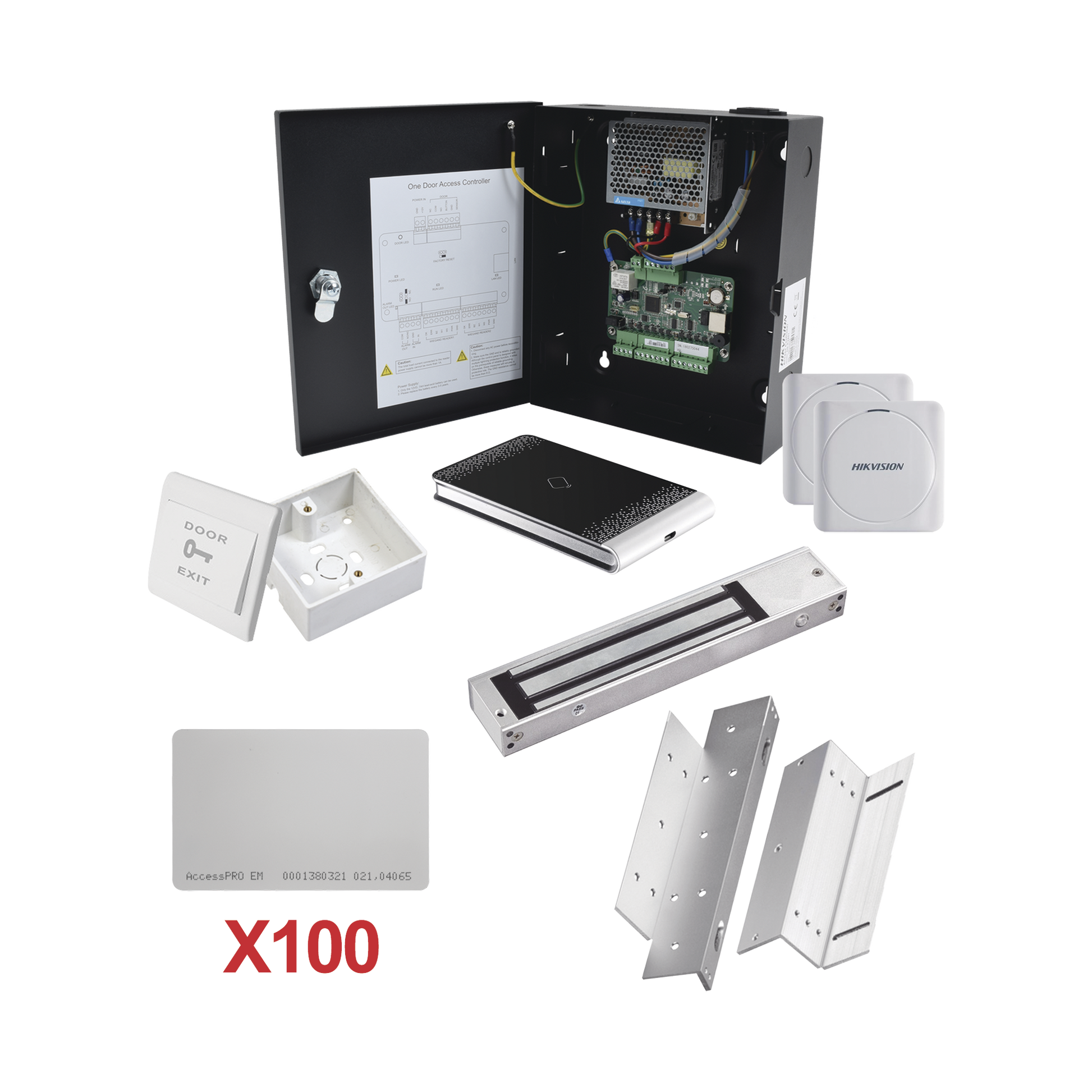 KIT-TARJETA-01|Kit de Control de Acceso con TARJETA para 1 Puerta con lector de Entrada y Salida  / TODO INCLUIDO / Software IVMS4200 incluido
