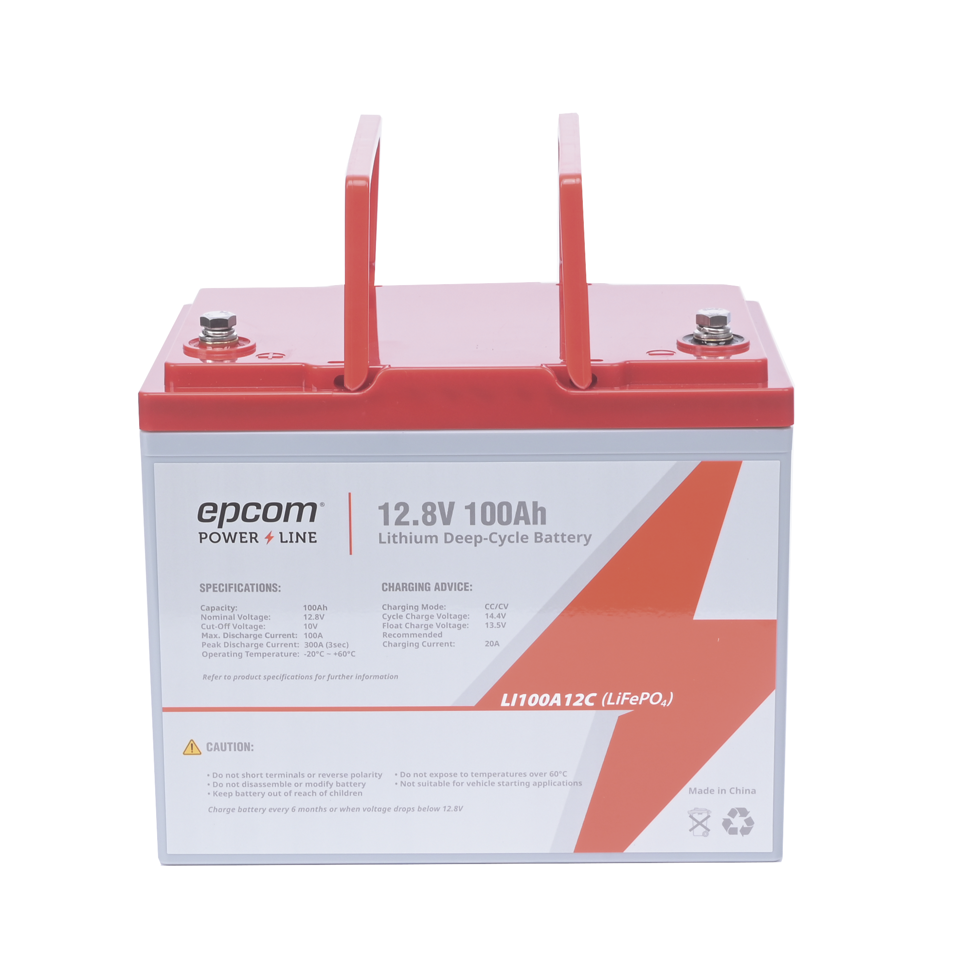LI100A12CV|Bater?¡a de Litio Ciclo Profundo, 12.8 Vcc 100Ah (LiFePO4 de Celdas Cil?¡ndricas) V?ílvula de Alivio, Solar, Marina, M?íximo 100 A de Descarga
