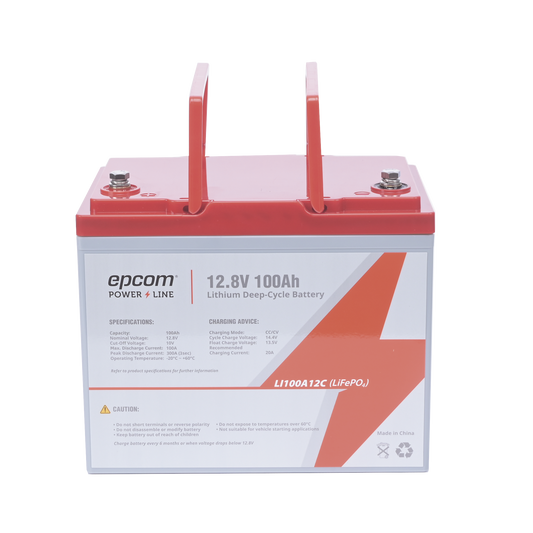 LI100A12CV|Bater?¡a de Litio Ciclo Profundo, 12.8 Vcc 100Ah (LiFePO4 de Celdas Cil?¡ndricas) V?ílvula de Alivio, Solar, Marina, M?íximo 100 A de Descarga