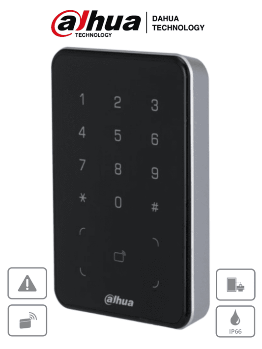 DAHUA ASR2101A-D - Lectora de Tarjetas ID con Teclado para Panel de Control de Acceso/ Uso Exterior/ Soporta Comunicaci??n Wiegand y RS-485/ Modos de desbloqueo: Tarjeta y Codigo/ Alarma Anti-manipulaci??n/ IP66/ Zumbador e Indicador de Aviso/ #LoNuevo