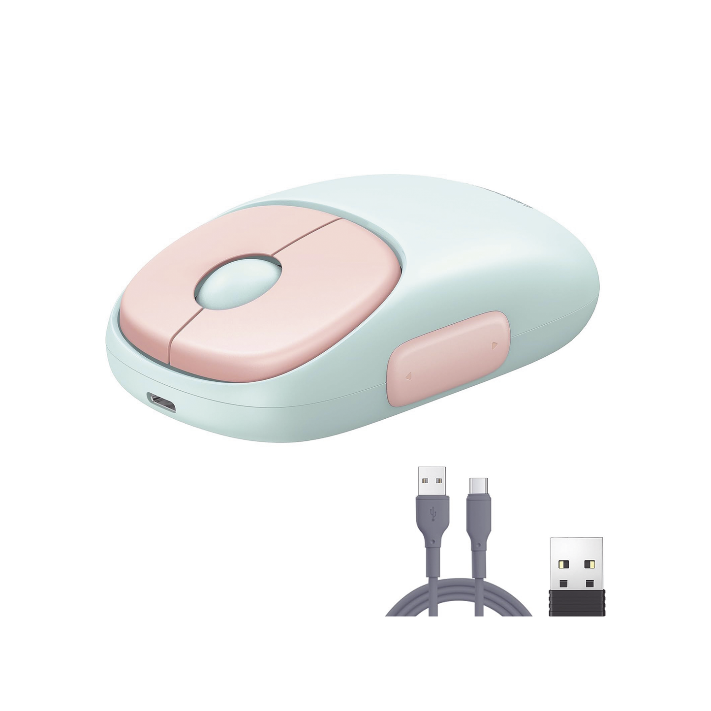 MU102|Mouse Inalámbrico FUN Recargable 2.4G & Bluetooth 4 Niveles de DPI Silencioso Ergonómico 5 Botones Compatible con Windows, macOS 10.5, Android iOS Linux y Chrome OS Color Rosa.
