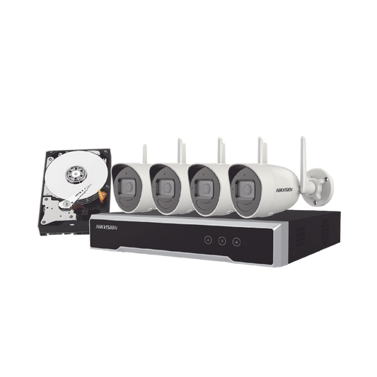 NK42W0H-1T(WD)(D)|Kit IP Inalámbrico 1080p / NVR 4 Canales / 4 Cámaras Bala para Exterior / 1 HDD de 1 TB / Modo Repetidor