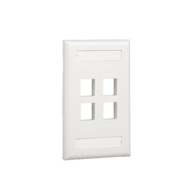 NK4FWHY|Placa de Pared Vertical, Salida Para 4 Puertos Keystone, Con Espacios Para Etiquetas, Color Blanco